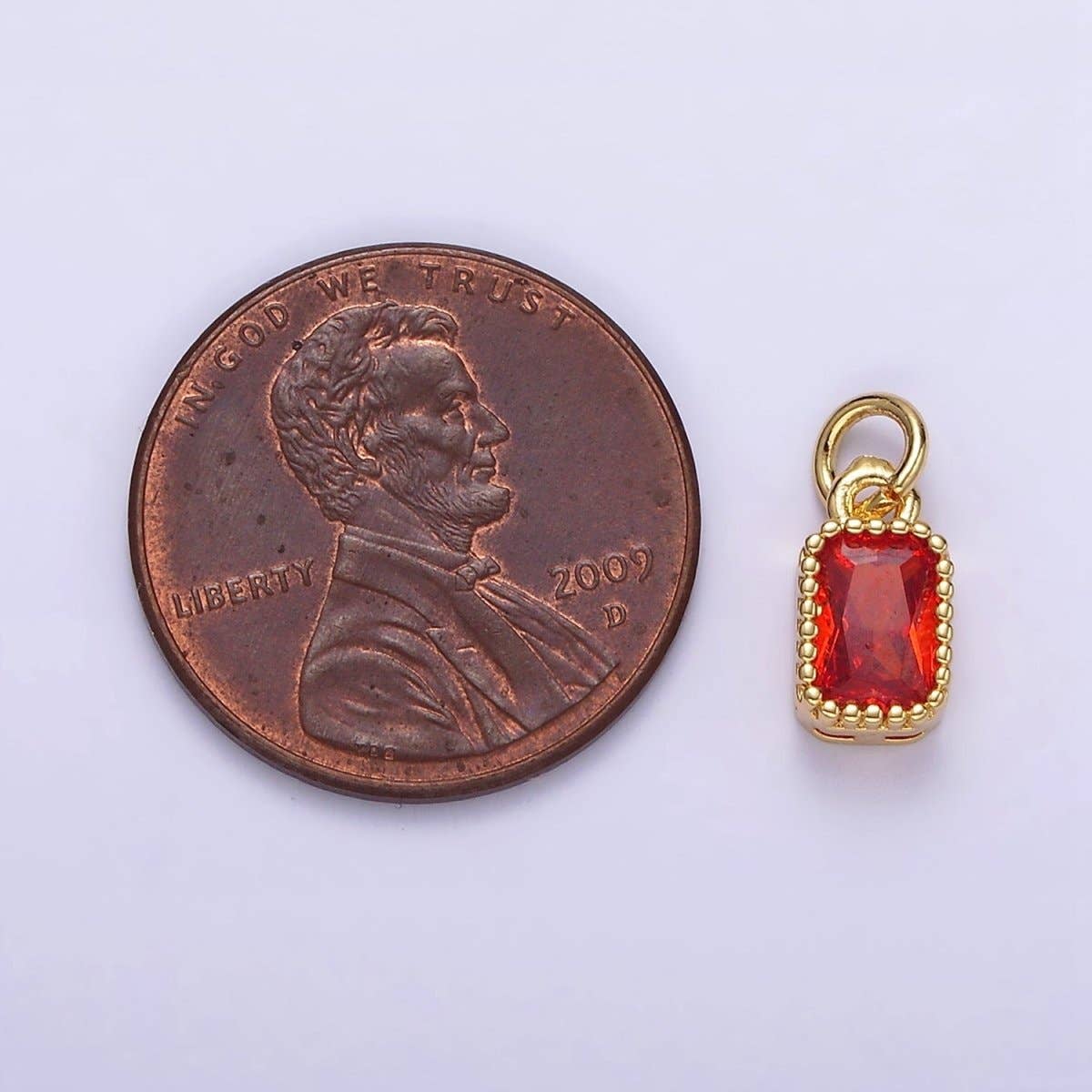 Aim Eternal - Wholesale Individual Charm/Pendant - 16K Gold Filled Multifaceted Birthstone CZ Rectangle Personalized Charm | N1074 - N108211