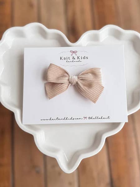 Soft beige velvet mini classic ♡ headband / clip / piggy set for wholesale by Kait + Kids