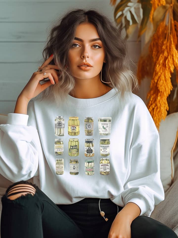 Cuello redondo con temática enlatada de Pickles para venta al por mayor de Pink pretty designs