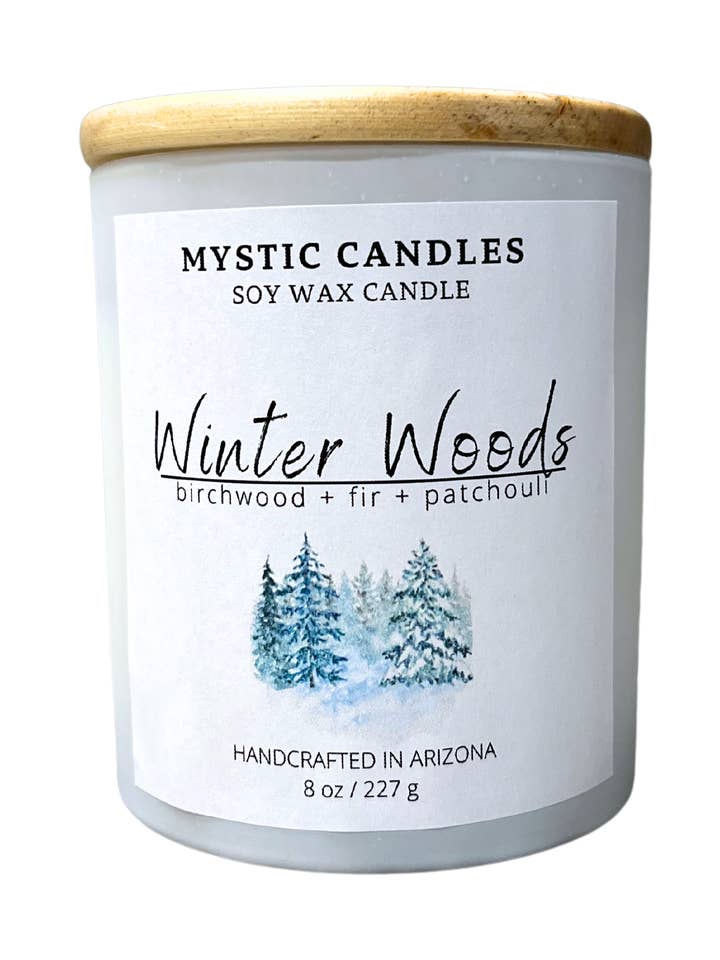Winter Woods Highly Scented Soy Wax Candle for wholesale by Mystic Candles