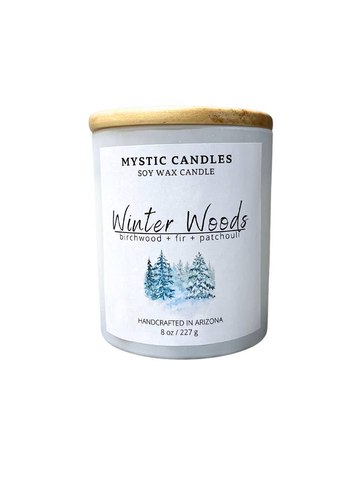 Winter Woods Highly Scented Soy Wax Candle for wholesale by Mystic Candles