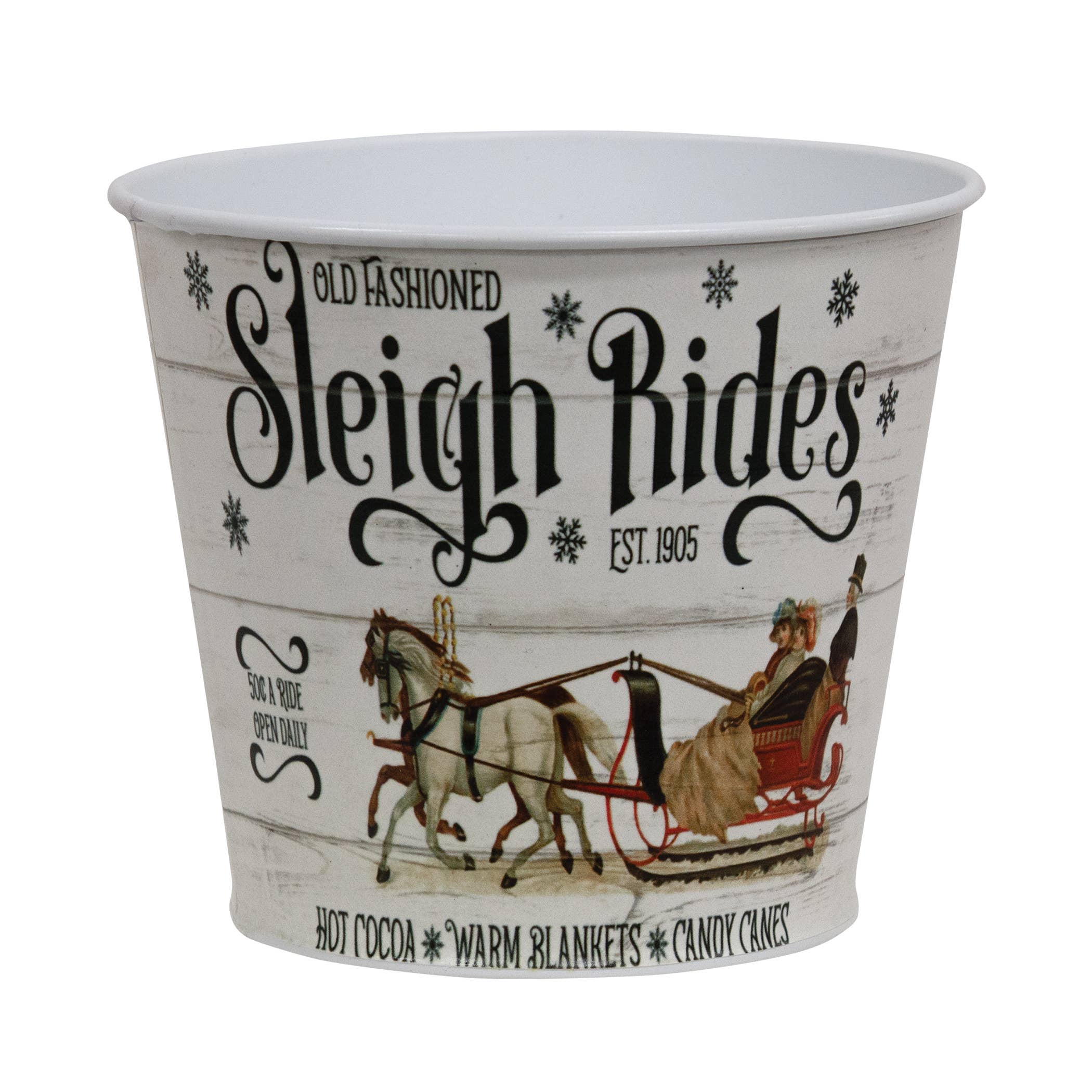 The Hearthside Collection - Wholesale Christmas Decoration - Old Fashioned Sleigh Rides White Metal Bucket0