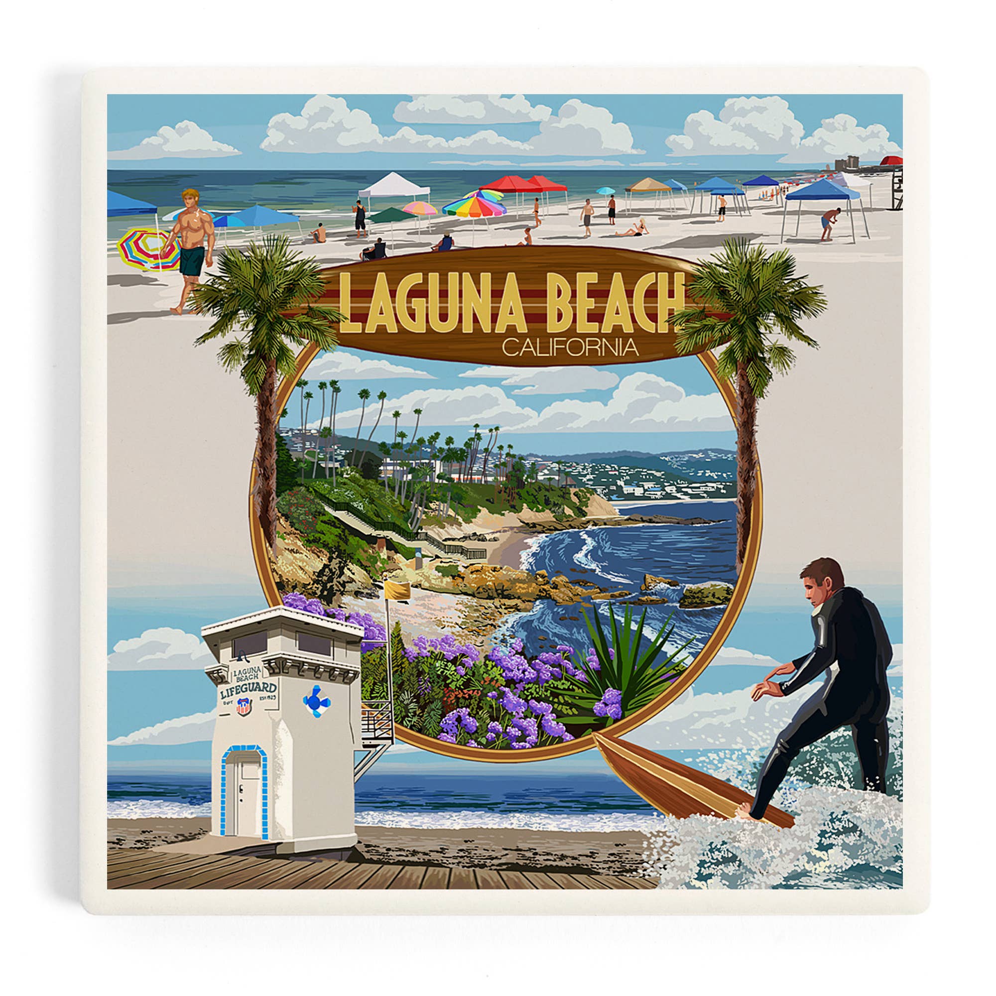 Lantern Press - Wholesale Coasters - Ceramic Coaster Laguna Beach, California, Montage Scenes0