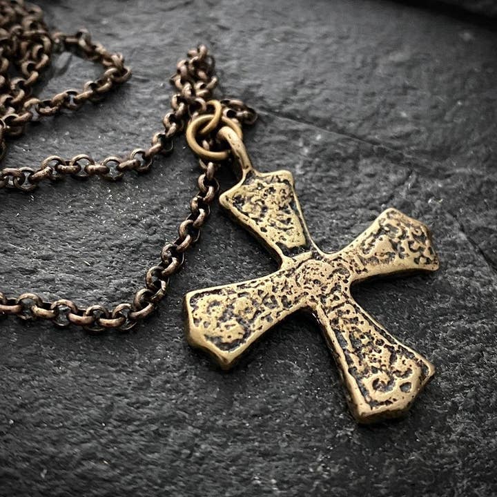 Johnny Ltd. - Wholesale Pendant/Charm Necklace - Bronze Ancient Maltese Cross, Men's Religious Jewelry