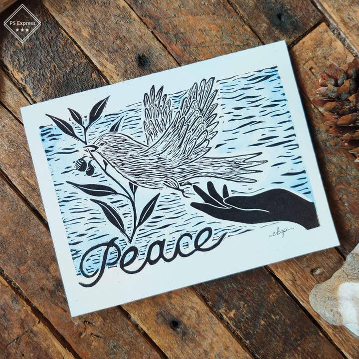 Peace Dove Card for wholesale by Big Mitten Linocuts