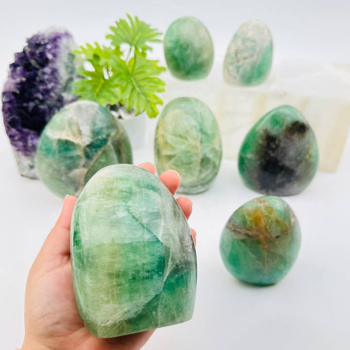 Green Fluorite Polished Crystal Cut Base for wholesale by Rock Paradise