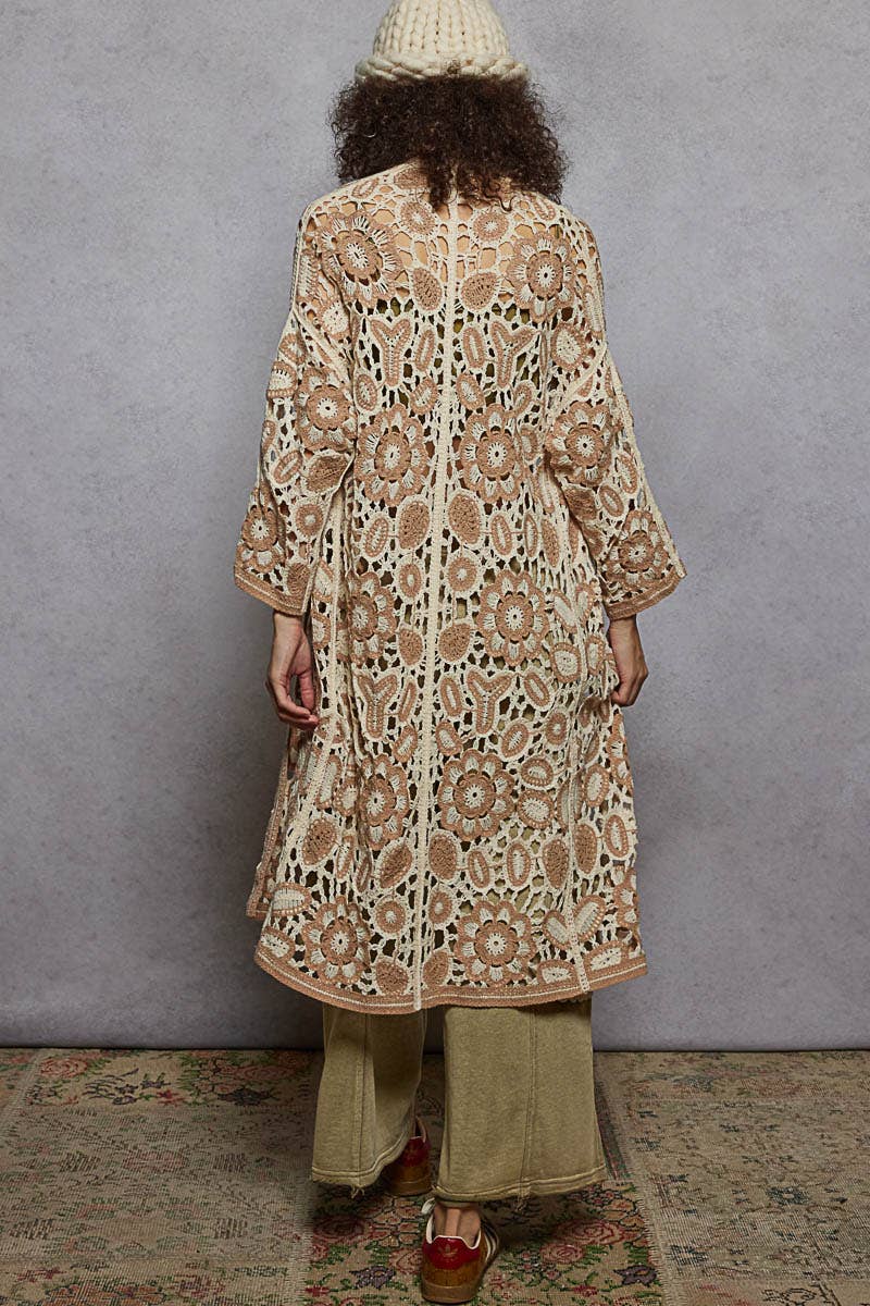 Pol Clothing - Vente Cardigan – femme - Cardigan en maille crochet à manches longues et col en V1