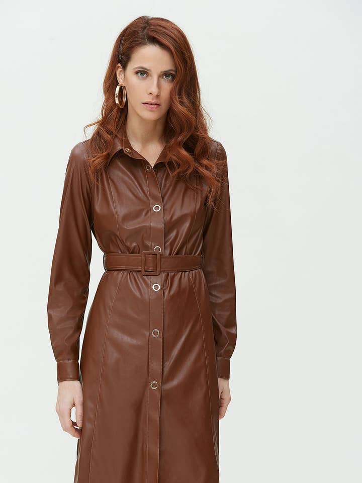 Front Cut Vegan Leather Dress for wholesale by OKY