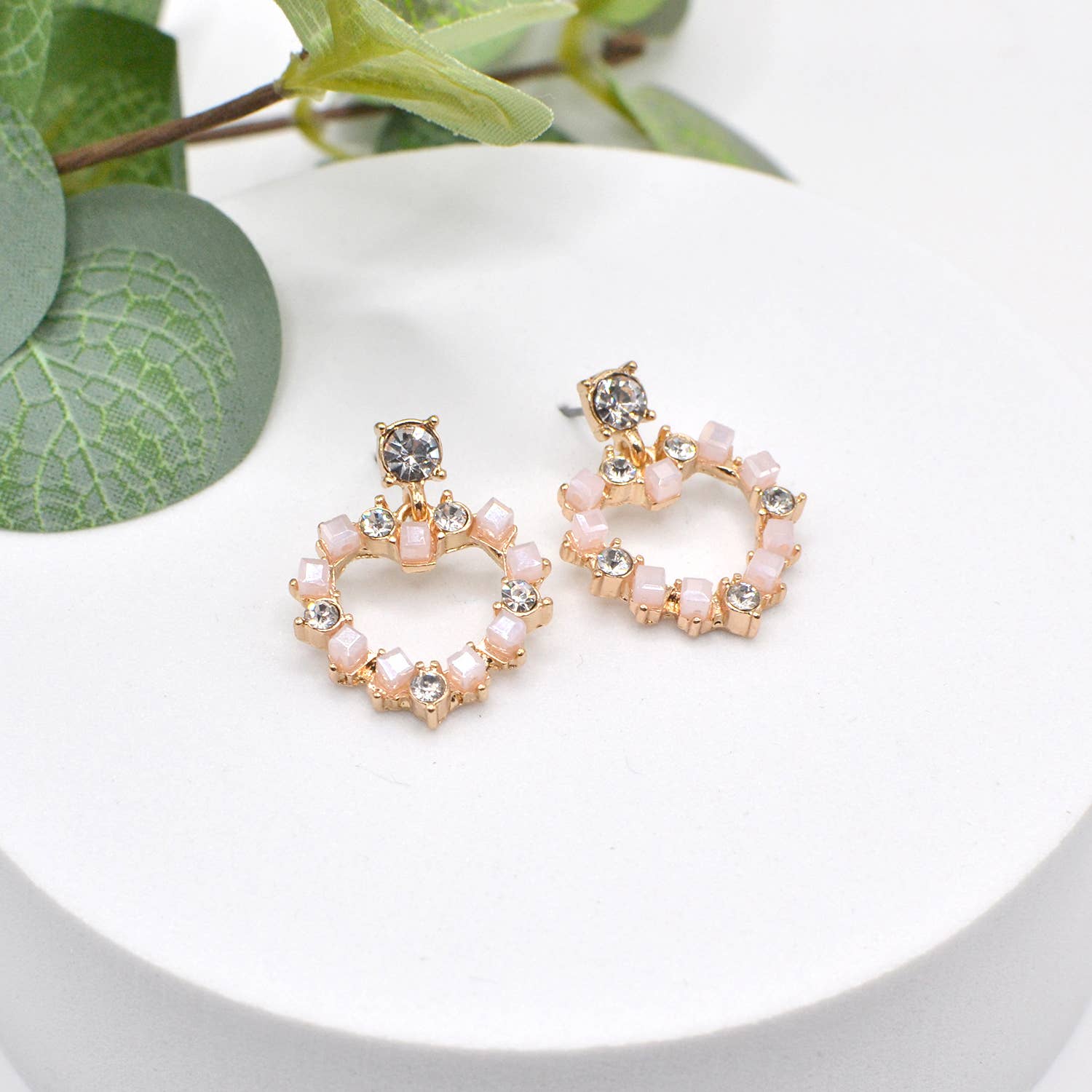 StarryNYC - Wholesale Dangle Earrings - Square Glass Bead and Rhinestone Bead on Heart Post Earrings8