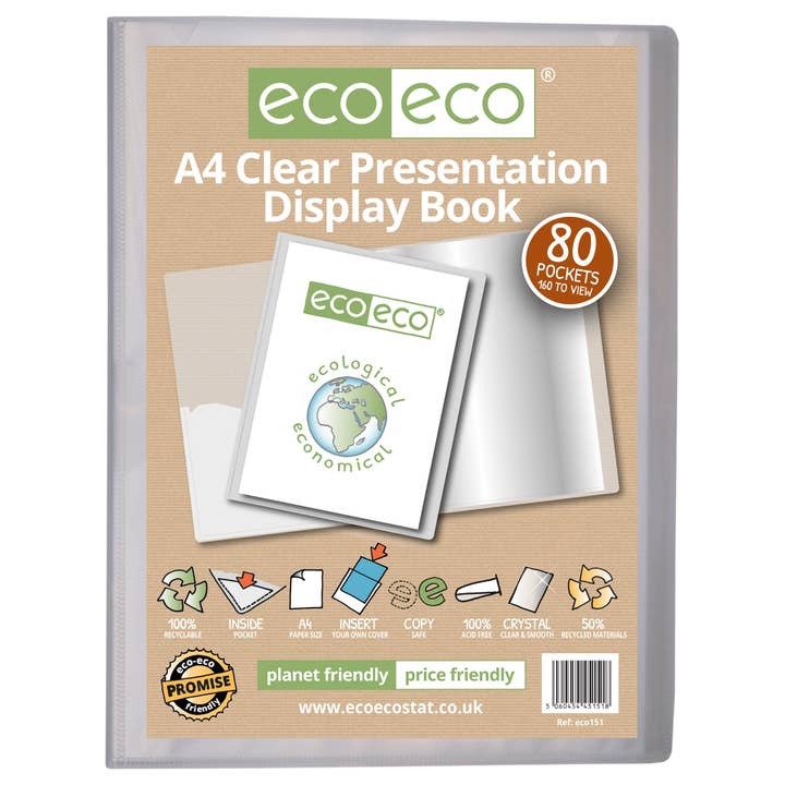A4 Klar 50% Recycelt 80 Taschen Präsentationsmappe für den Großhandel von eco-eco Stationery Ltd
