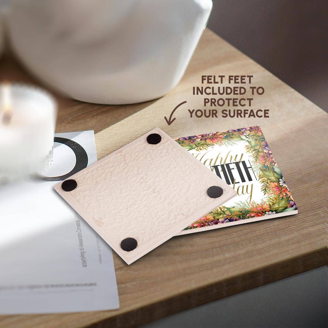 3dRose - Wholesale Coasters - 3dRose, Orange and Purple Flower Happy Sixtieth Birthday, Coaster3