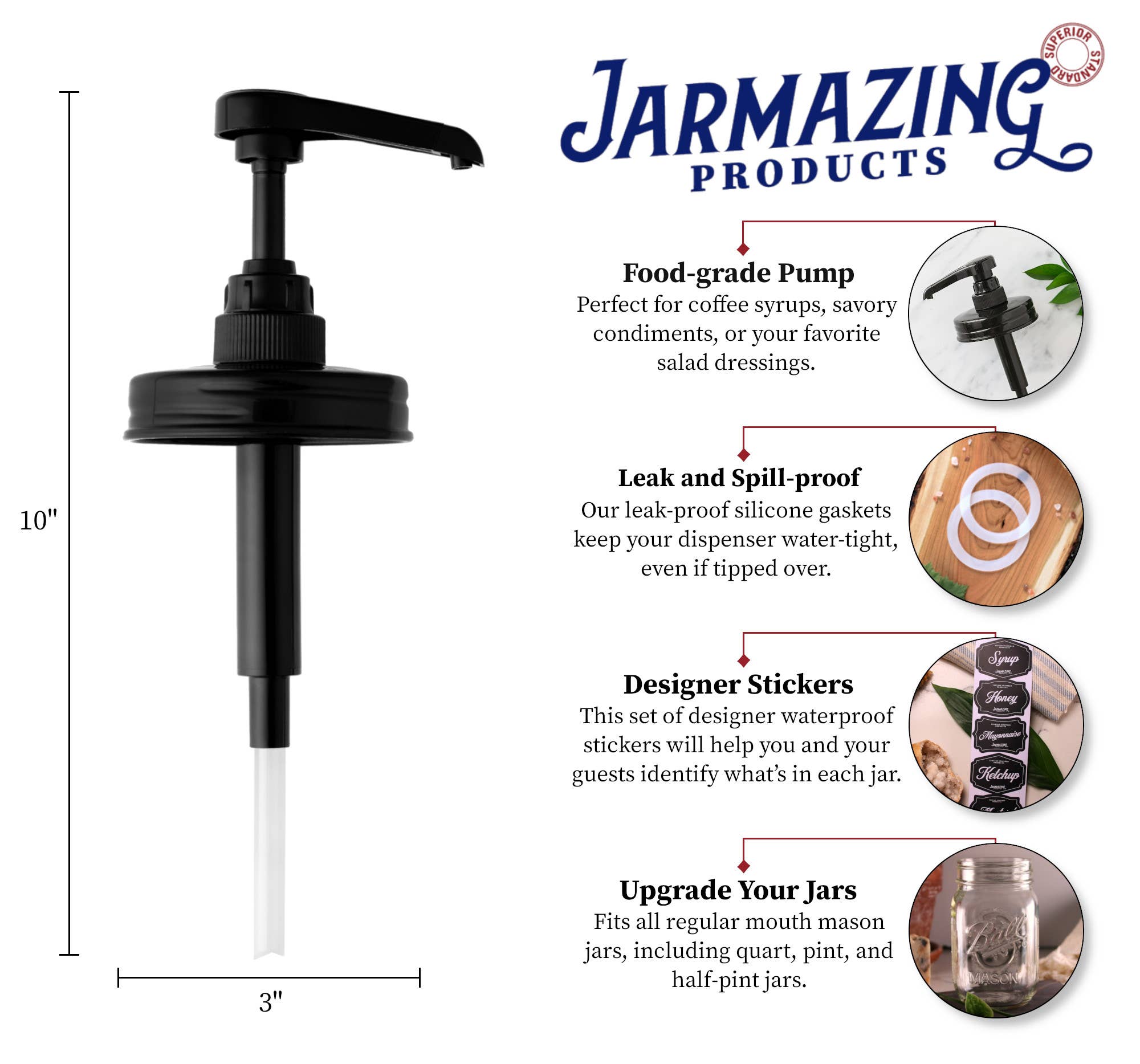 Jarmazing Products - Wholesale Kitchen Tool/Gadget - Syrup Dispenser Lids - Multi-Pack - Food Grade Pumps1
