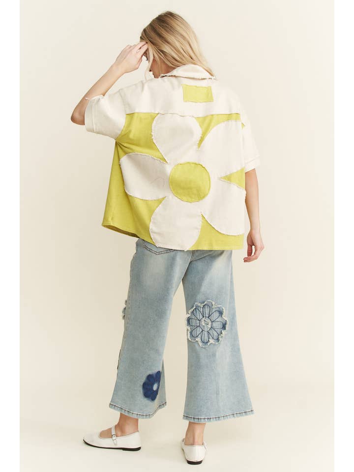 J.Her - Vendita all'ingrosso Giacca a camicia - Donna - Shacket con toppa sul retro a fiori lavato minerale HT64661