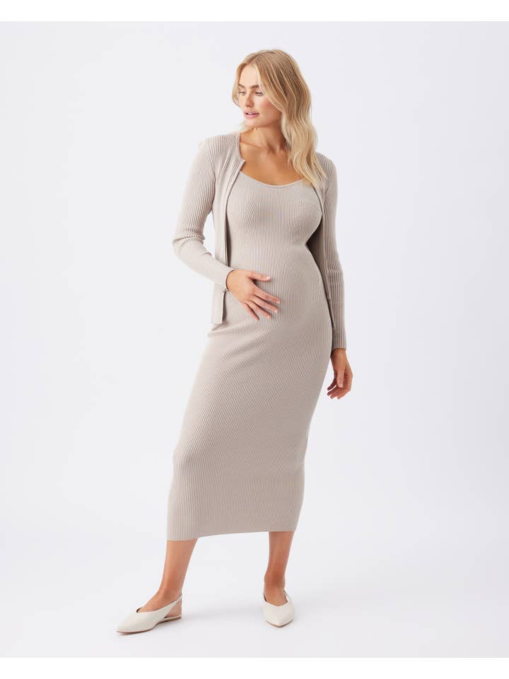 Ripe Maternity - Wholesale Dress – Maternity - Celine Rib Knit Dress Stone4