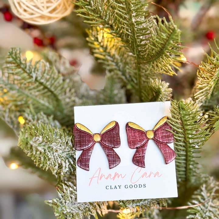 Anam Cara Clay Goods - Wholesale Stud/Post Earrings - Sparkle Bow Statement Studs-Polymer Clay Earrings6