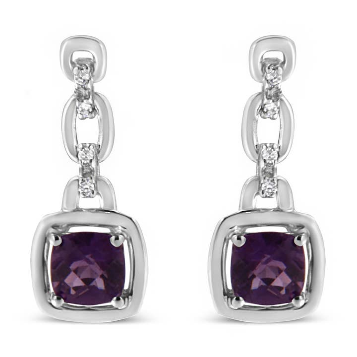 Sterling sølv lilla ametyst og diamant dingle øreringe for engroshandel hos Infinite Jewels