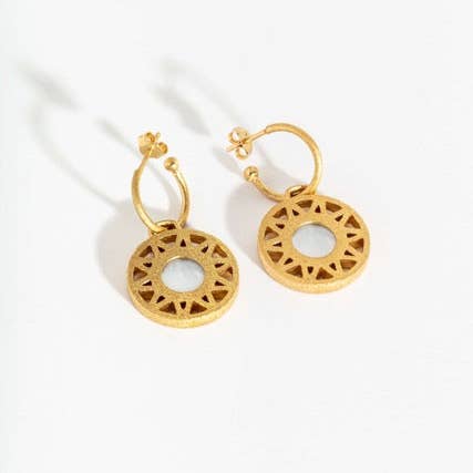 Geometric Mother of Pearl Gold Hoop Earrings for wholesale by Claire Hill Designs