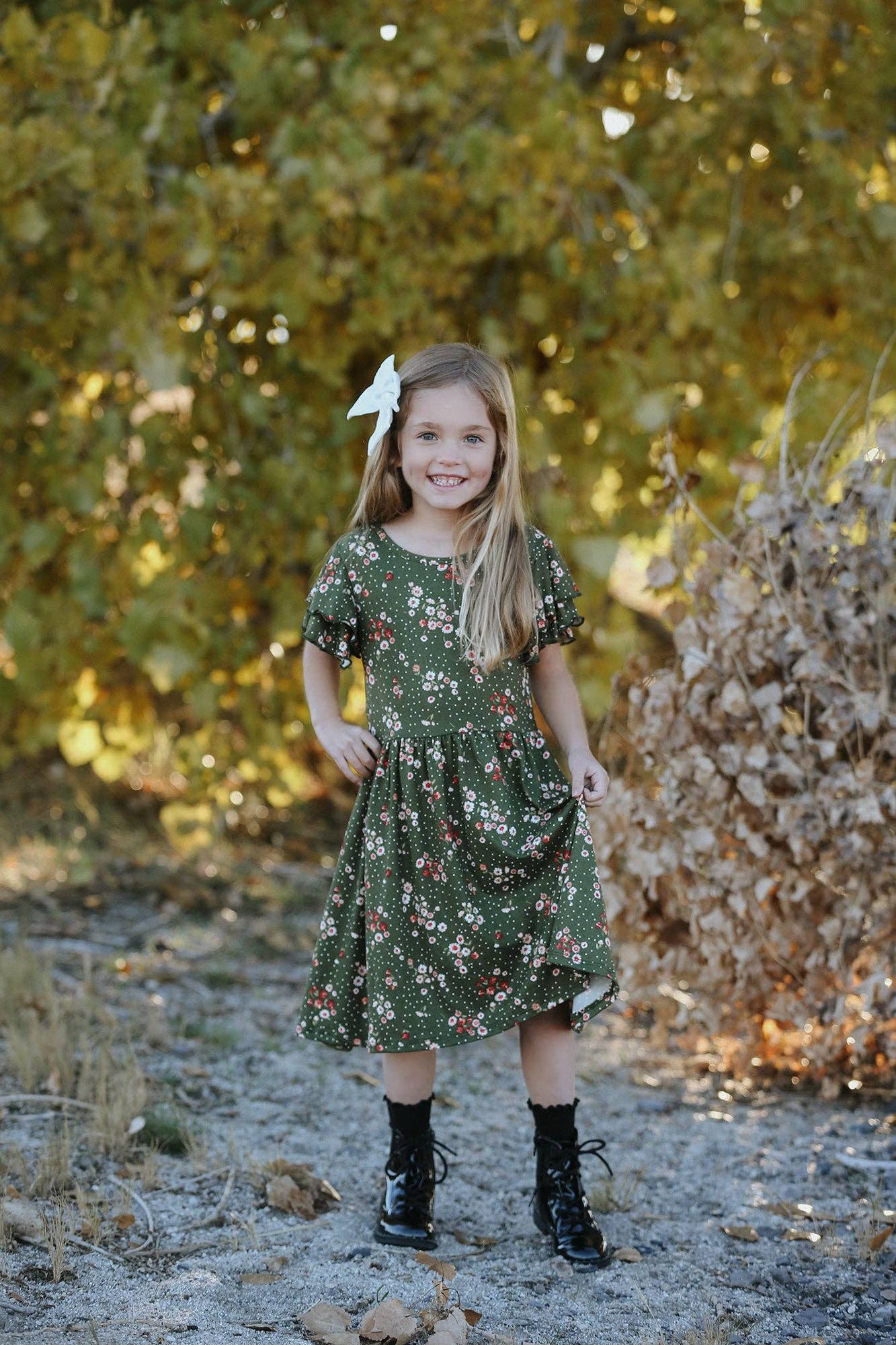 Navy Fields – Engroshandel Kjole - Børn – Sophie Grøn Blomstret Kjole7