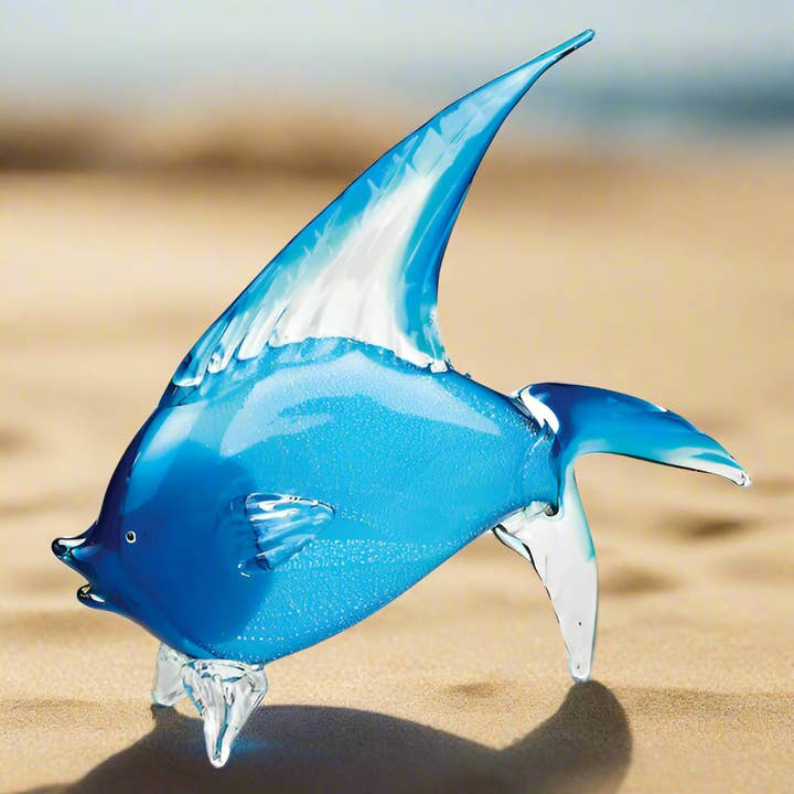 Large Lt Blue Murano Style Art Glass Tropical Fish 15 x18" for wholesale by Badash