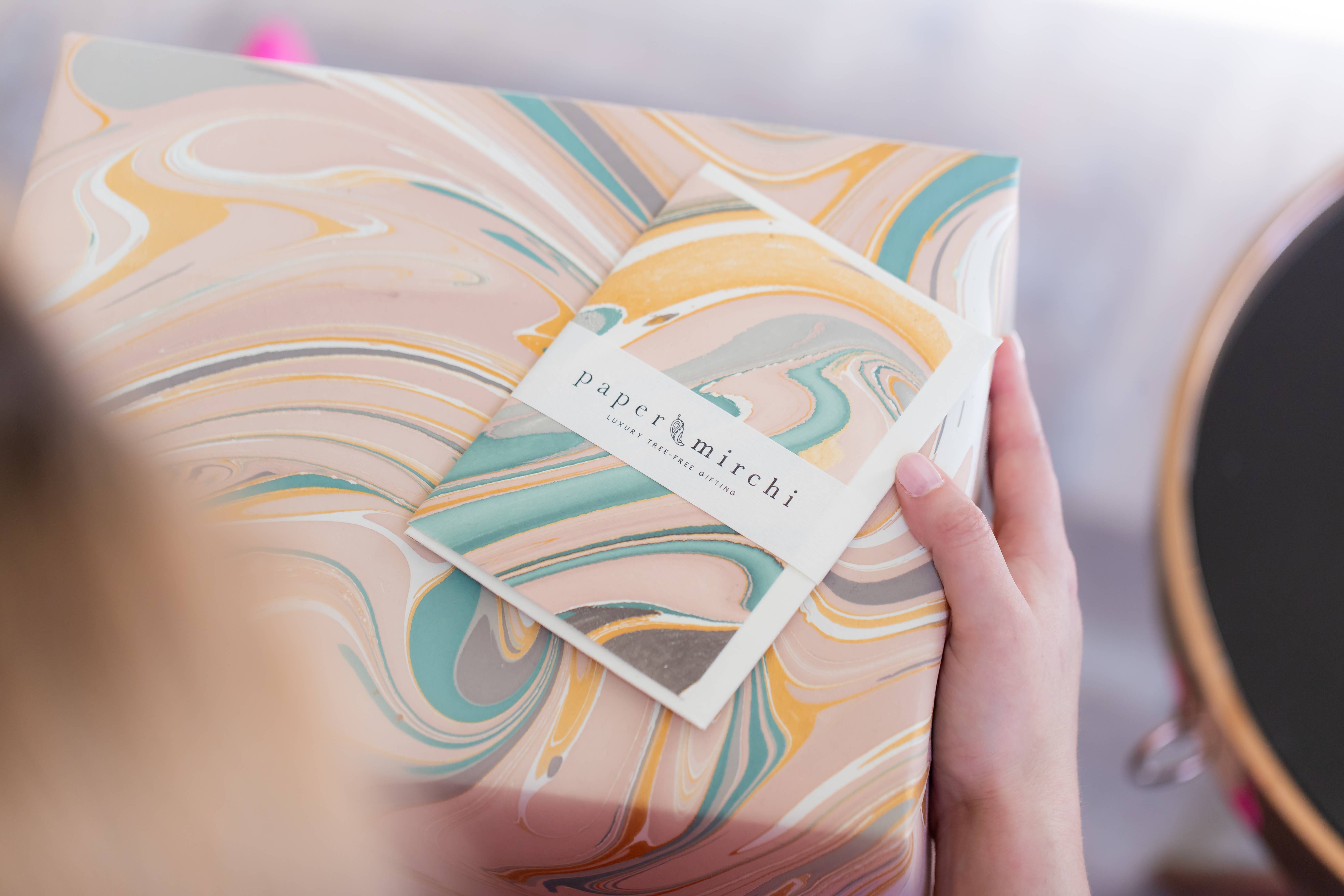 Paper Mirchi – wholesale Flat wrap – Hand Marbled Wrapping Paper Sheets - Rose Quartz1