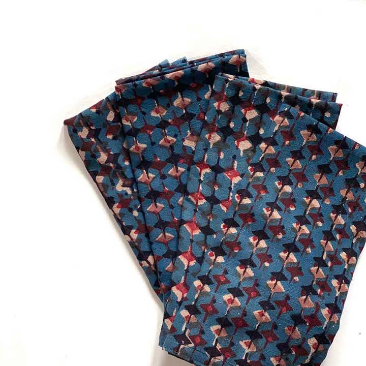 Ichcha - Wholesale Dinner & Cloth Napkin - Blue Block Print Napkins Set of 4 - Organic Cotton | Tara2