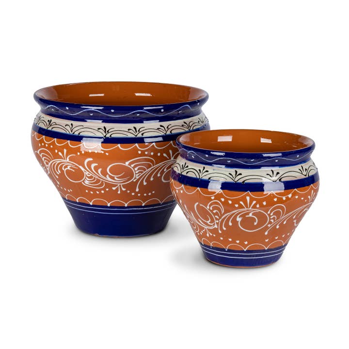 The Gerson Companies - Wholesale Plant Pot - S/2 Spanish Hand Painted Ceramic Pots, Lg is 16.6"D, 6 Asst