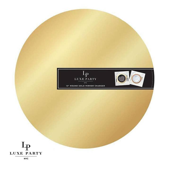 13" Gold Round Light Weight Mirror Charger Plate | 1 Charger for wholesale by Luxe Party