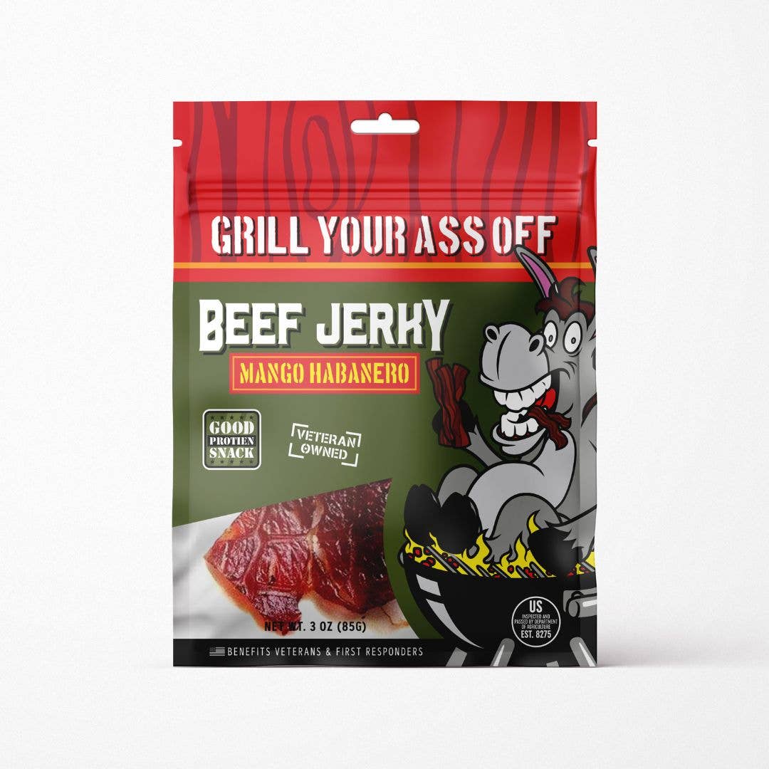 Grill Your Ass Off - Spices, Rubs, Seasonings, Sauces, Jerky - Wholesale Jerky - Mango Habanero Beef Jerky 3oz - Spicy Hot Fruit Snack Food0
