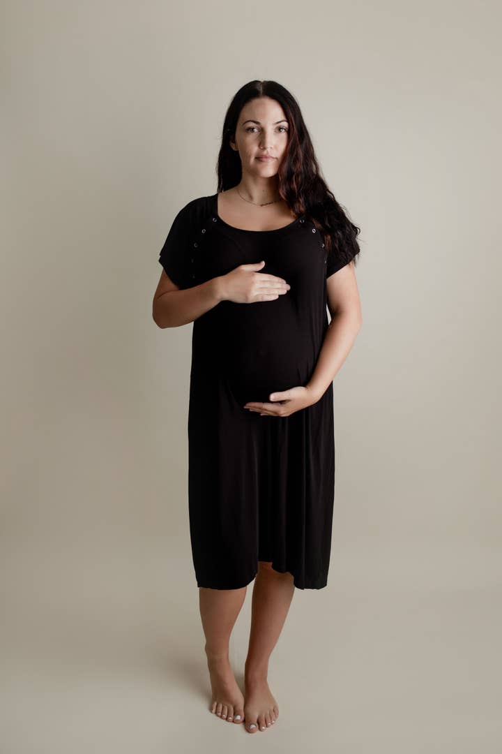 Three Little Tots - Wholesale Dress - Maternity - Black Maternity Mommy Labor and Delivery/ Nursing Gown0