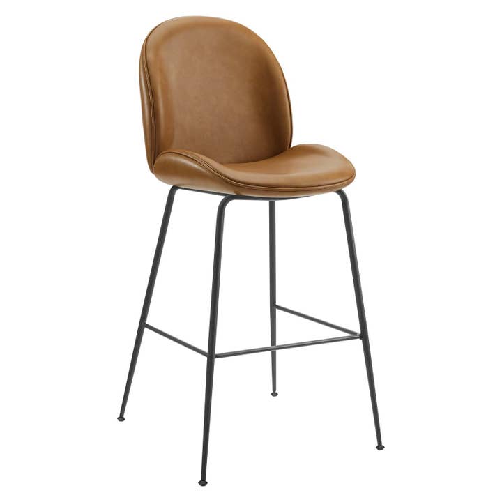 Scoop Black Powder Coated Steel Leg Vegan Leather Bar Stool for wholesale by Modway