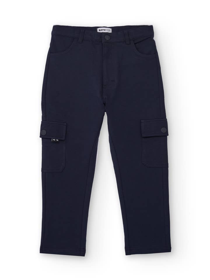 Pantalon cargo pour garçon en bleu avec poches latérales. pour la vente par tuc tuc