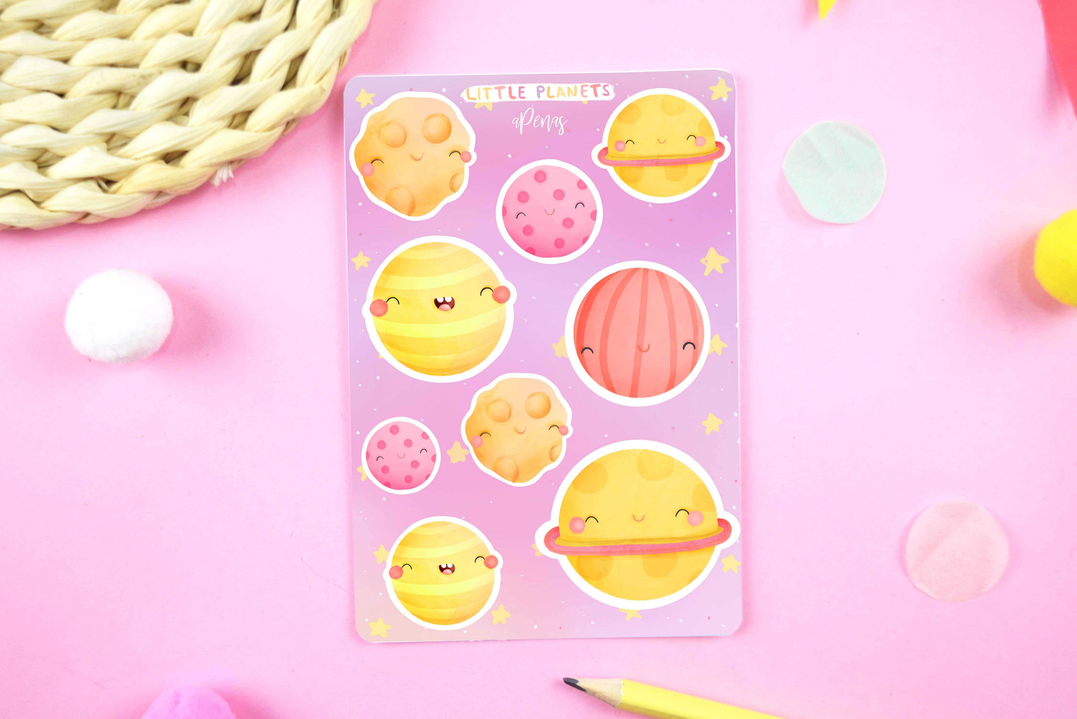 aPenas Illustrator – Engroshandel Klistermærke – Lille Planeter Klistermærkeark