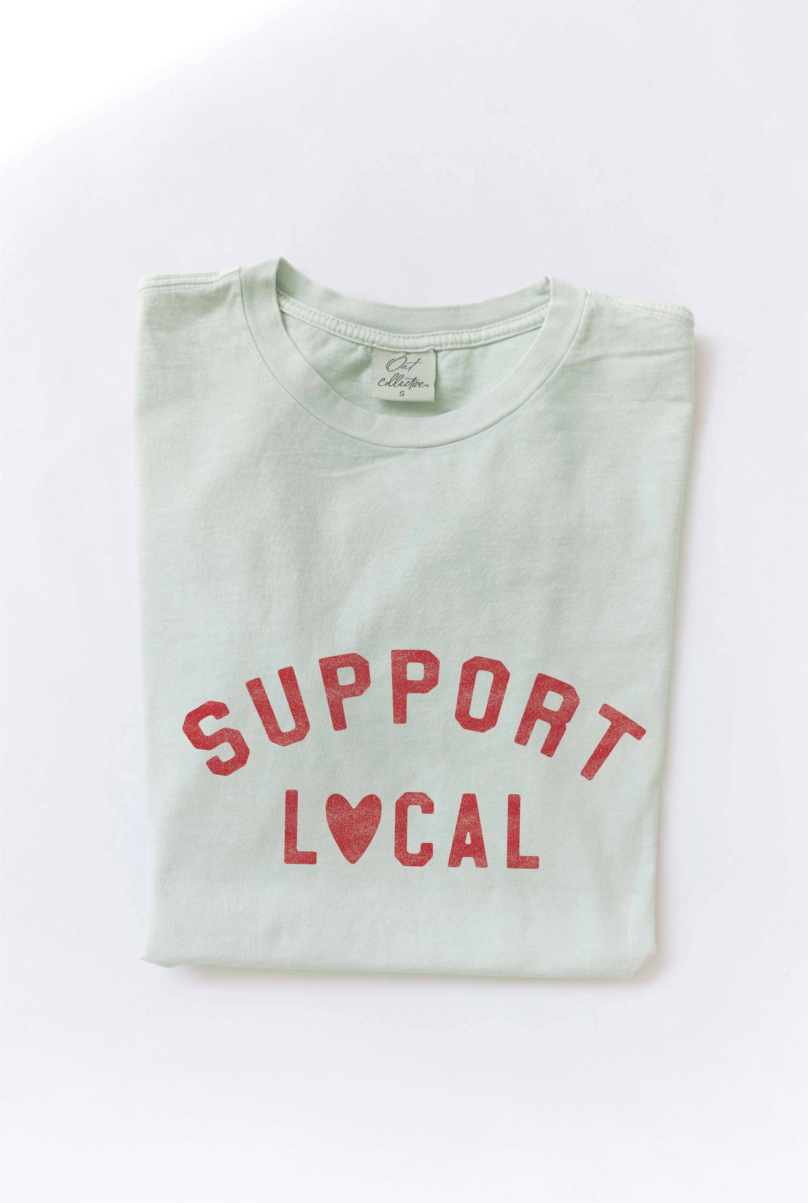 OAT COLLECTIVE - Wholesale Screen Printed T-Shirt - Women's - SUPPORT LOCAL Mineral Washed Graphic Top6