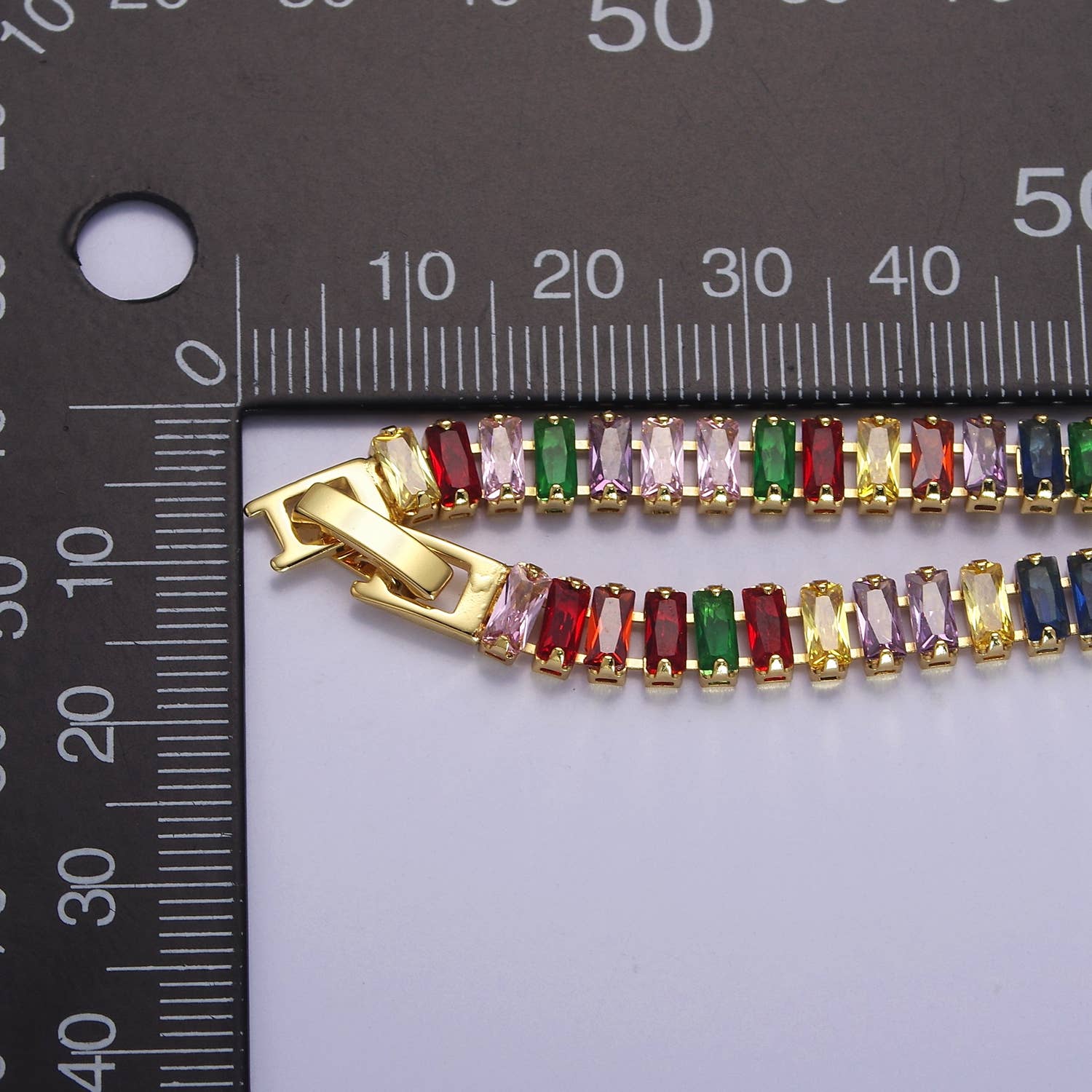 Aim Eternal - Wholesale Tennis Bracelet - Dainty Gold Baguette Tennis Bracelet Colorful CZ Stone4
