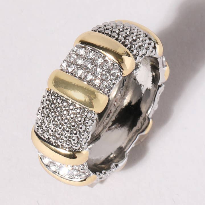 Two Tone Textured CZ Micro Pave Ring for wholesale by Fashion City