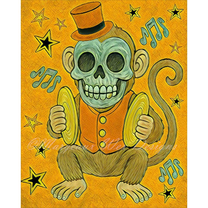 Cymbal Monkey Top Hat Art Print - Tangerine for wholesale by Margeaux Wex Designs