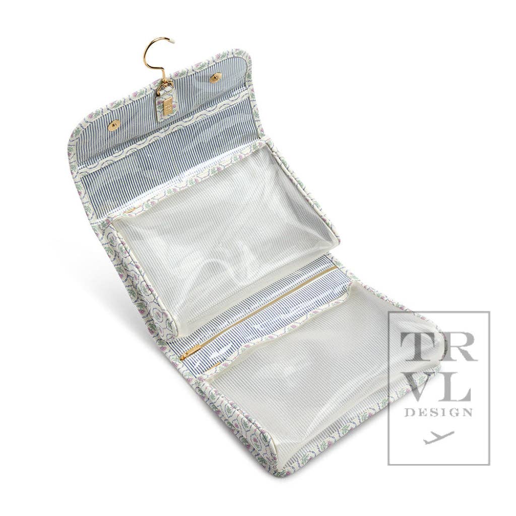TRVL Design - Wholesale Toiletry Bag - Women's - Luxe Hanging Toiletry Antibes With Navy Pinstripe Liner2