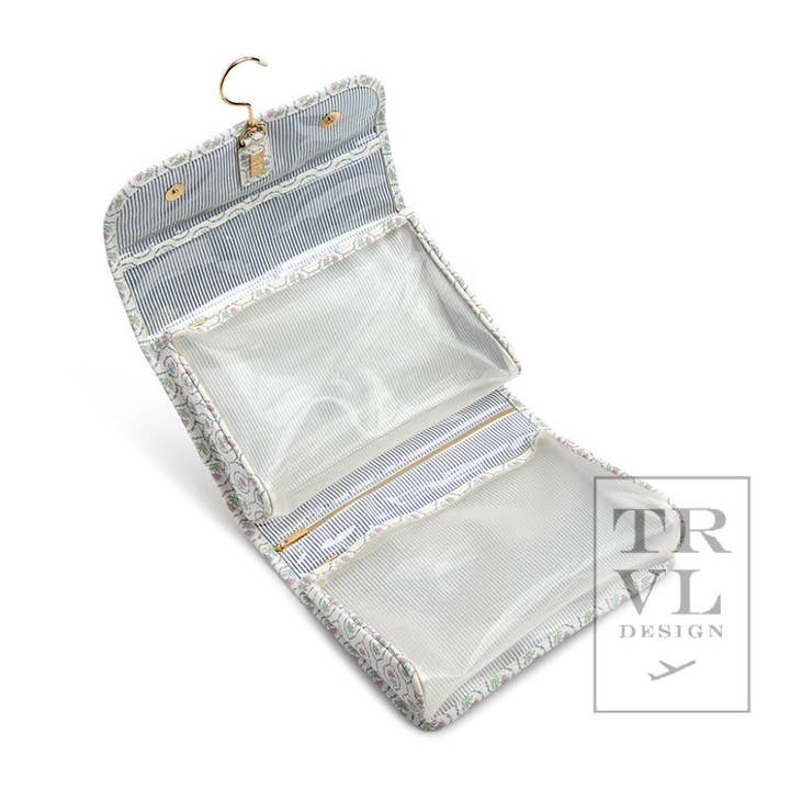 TRVL Design - Wholesale Toiletry Bag - Women's - Luxe Hanging Toiletry Antibes With Navy Pinstripe Liner2