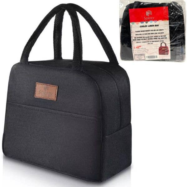 Zippered Insulated Cooler Lunch Bags - #4015.BLACK-SD - 8"x8 for wholesale by St. Louis Wholesale LLC