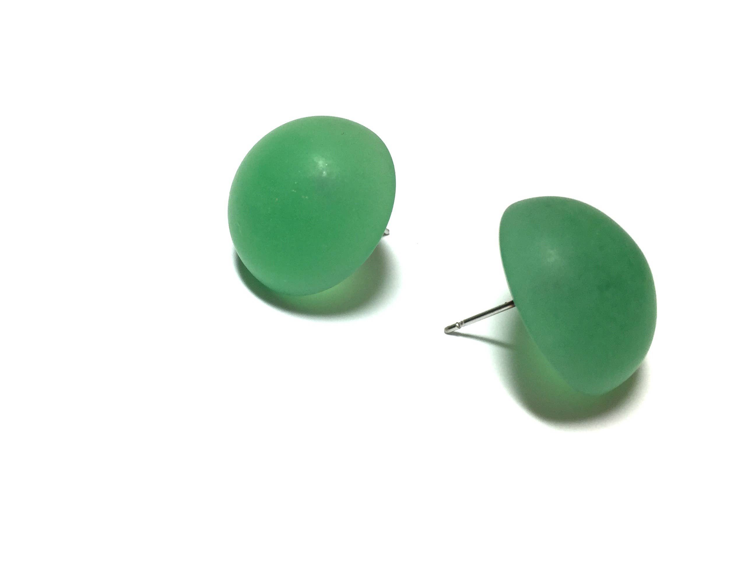 Leetie Lovendale - Wholesale Stud/Post Earrings - Kelly Green Frosted Retro Button Stud Earrings4