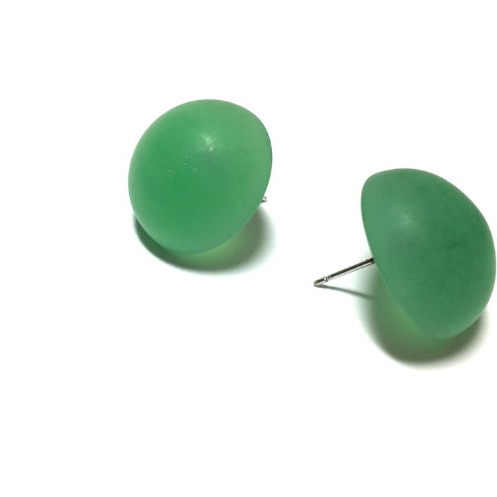 Leetie Lovendale - Wholesale Stud/Post Earrings - Kelly Green Frosted Retro Button Stud Earrings4