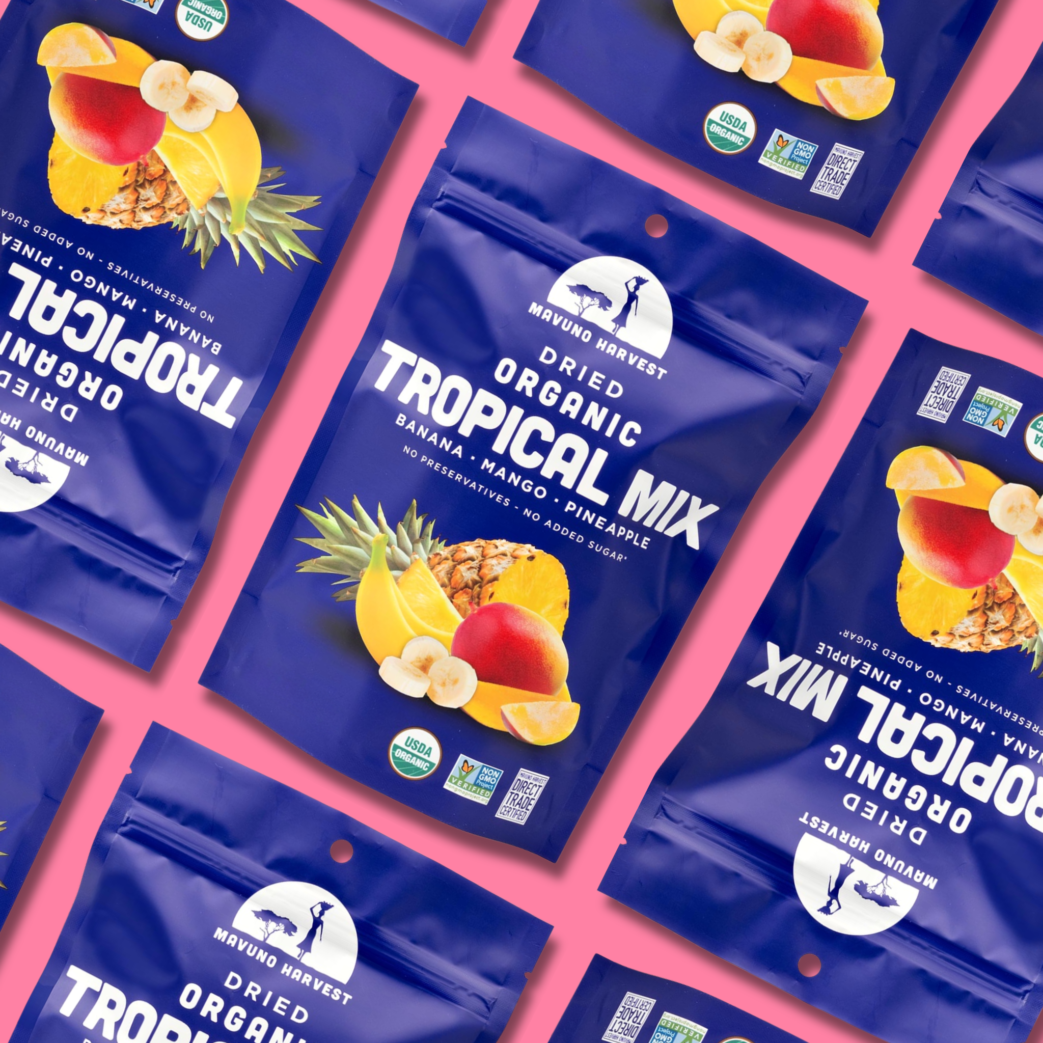 Mavuno Harvest Organics - Wholesale Dried/Dehydrated Fruit - Organic Dried Tropical Mix (Mango, Banana, Pineapple), 6-pack case3