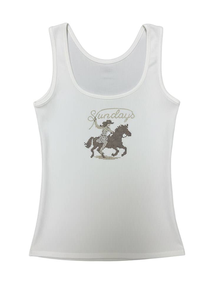 Sundays Rhinestone White Tank for wholesale on Faire1