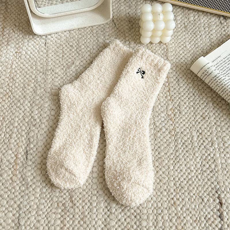 MKS America - Wholesale Socks - Women's - Fluffy Bow Ribbon Coral Fleece Socks3