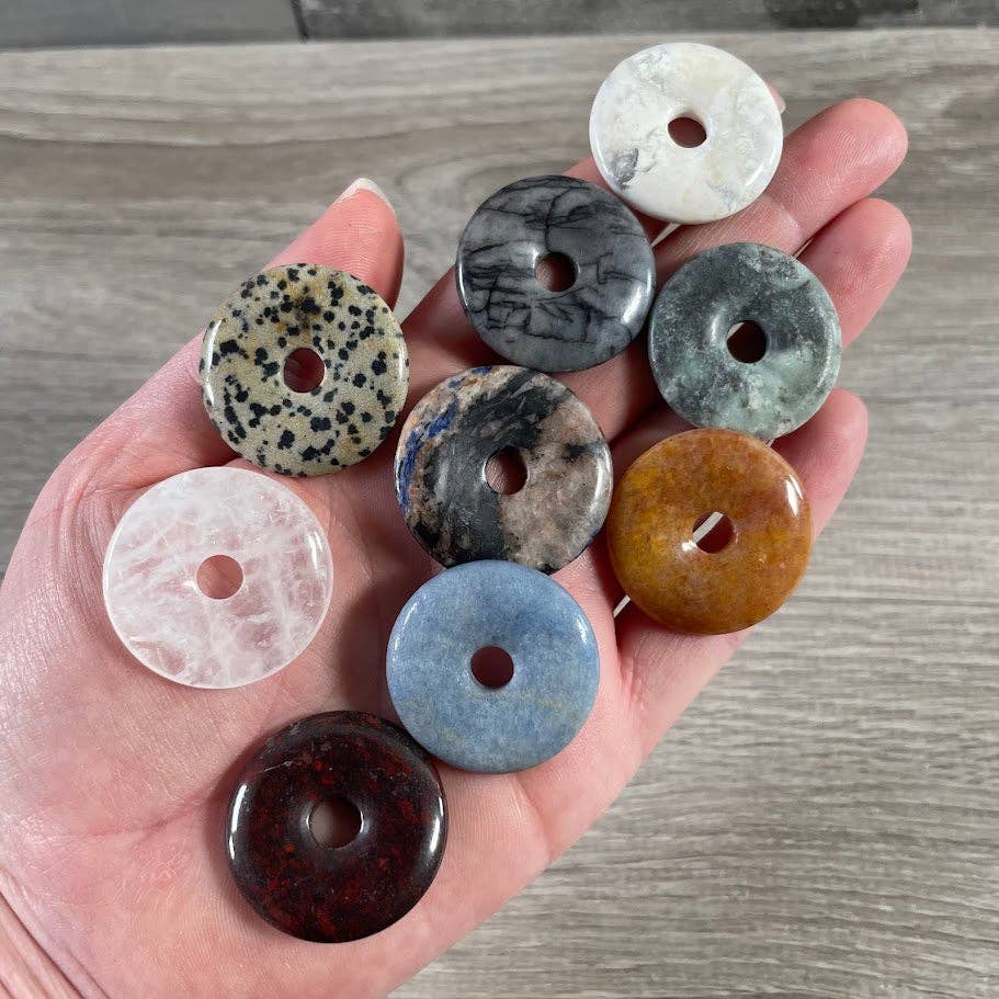 Keystone Crystals - Wholesale Spiritual Stone/Crystal - Donut Pi Stone 30mm Gemstone Pendant –  Strung or Plain63