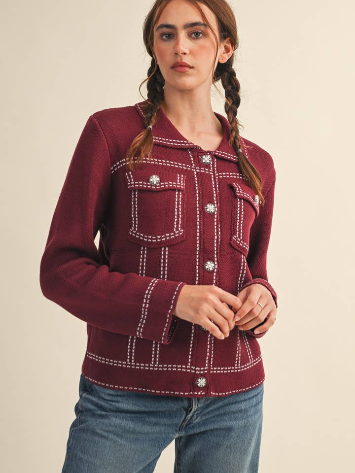 &MERCI - Wholesale Jacket - Women's - DENIM EFFECT KNIT SWEATER JACKET MSW1113024