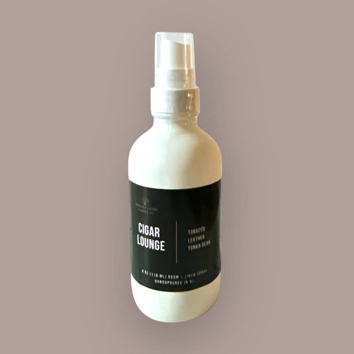 CIGAR LOUNGE 4OZ ROOM & LINEN SPRAY for wholesale by Nirvana Living Candle Co