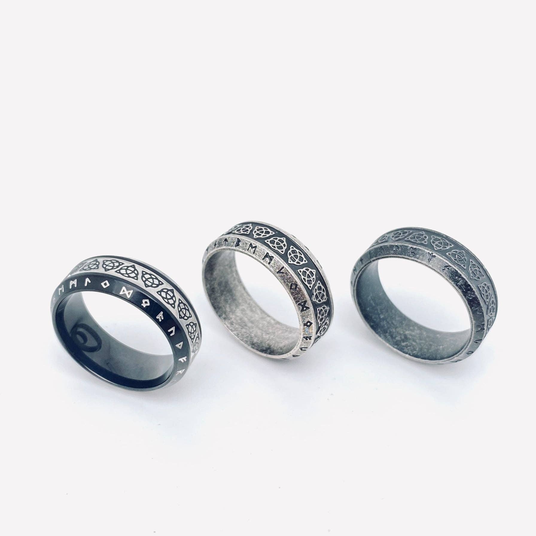 Mio Queena - Vente Anneau/bague à empiler - Bague en acier inoxydable Viking Rune Celtic Knot pour homme - MJ/MR6