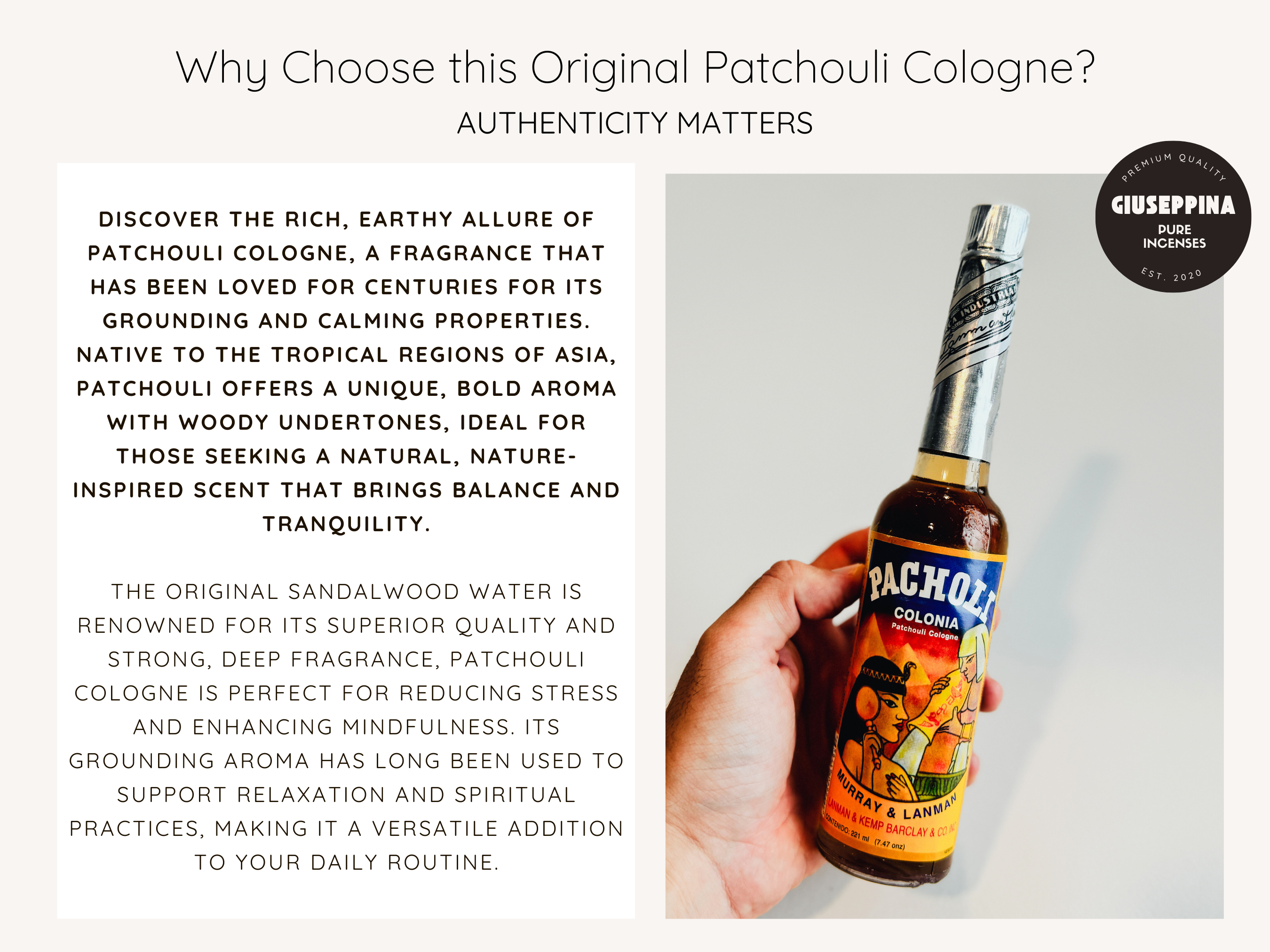 Giuseppina Shop - Wholesale Perfume/Eau de Toilette - Patchouli Cologne - Woody Aroma for Balance & Tranquility5