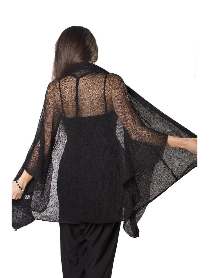 Bali Prema – Engroshandel Cardigan - Dame – Sommerstrikket lang overdimensioneret cardigan i sort, Kimono Beach4